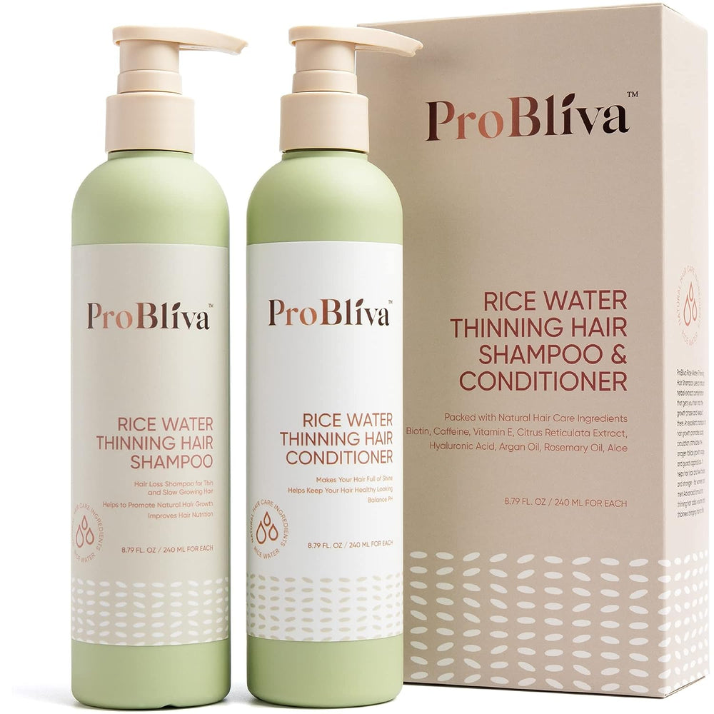 ProBliva Rice Water Shampoo and Conditioner Set for Hair Growth, Packed with Biotin, Caffeine, Reticulata Extract, Vitamin E, Hyaluronic Acid, Rosemary Oil