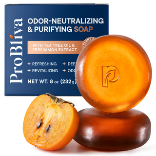 ProBliva Persimmon Soap Bar for Body Odor: Purifying & Odor-Neutralizing Body Wash for Old People Smell with Tea Tree Oil & Green Tea - Deodorizing & Aging Odor Eliminator for Seniors - 8oz/2Bars
