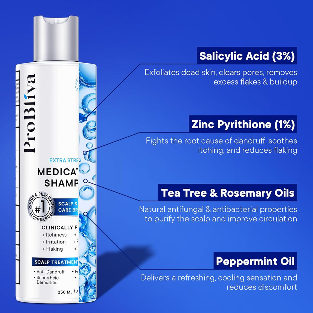 Medicated Anti-Fungal Shampoo - Extra Strength for Dandruff, Folliculitis, Psoriasis & Itchy Scalp