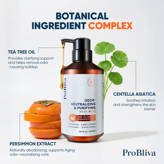 Persimmon Body Wash for Aging Odor: Purifying & Odor-Neutralizing for Older People Smell with Tea Tree Oil & Green Tea - Japanese Deodorizing Body Soap & Eliminator for Adults & Seniors