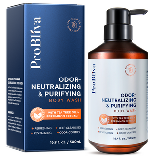 ProBliva Persimmon Body Wash for Aging Odor: Purifying & Odor-Neutralizing for Older People Smell with Tea Tree Oil & Green Tea - Japanese Deodorizing Body Soap & Eliminator for Adults & Seniors
