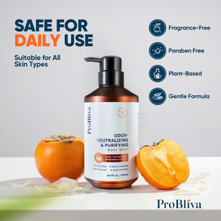 Persimmon Body Wash for Aging Odor: Purifying & Odor-Neutralizing for Older People Smell with Tea Tree Oil & Green Tea - Japanese Deodorizing Body Soap & Eliminator for Adults & Seniors